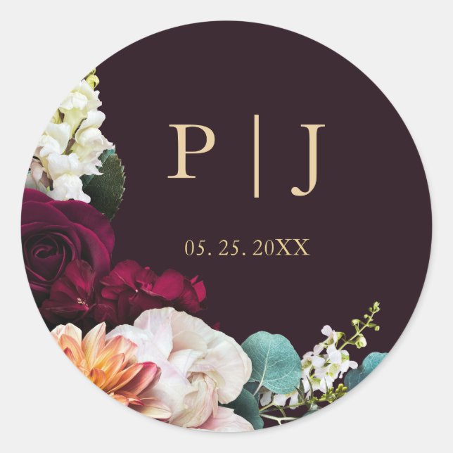 Adesivo Monograma Dourado Floral Rosa de Outono (Frente)