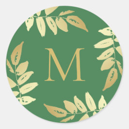 Adesivo Monograma Dourado Folhas Botânicas Envelope Selo