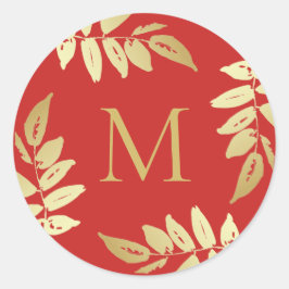 Adesivo Monograma Dourado Folhas Botânicas Envelope Selo