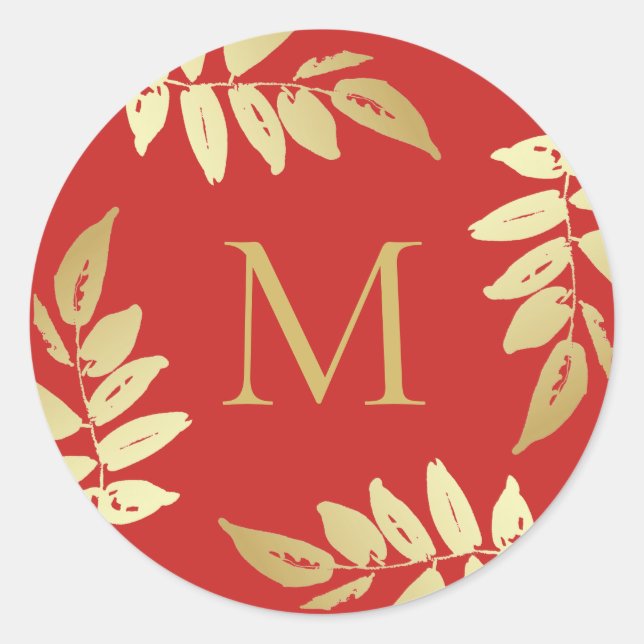 Adesivo Monograma Dourado Folhas Botânicas Envelope Selo (Frente)