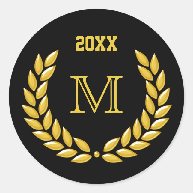 Adesivo Monograma Dourado Laurel Wreath em preto (Frente)