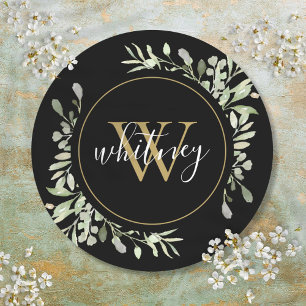 Adesivo Monograma Dourado Personalizado Elegante Folhagem 