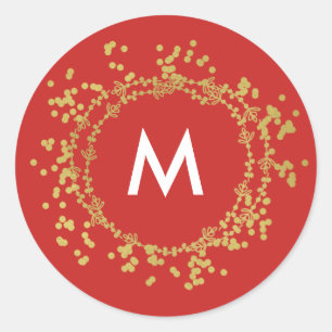 Adesivo Monograma Dourado Vermelho Natal Decorativo