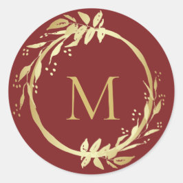 Adesivo Monograma Dourado Vinho Feno Envelope de Natal