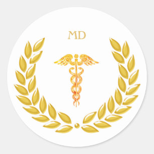 Adesivo Monograma e Caduceu de Doutor Médico Dourado