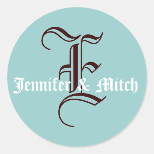Adesivo Monograma E Casamento Aqua & Espresso Favor Seal