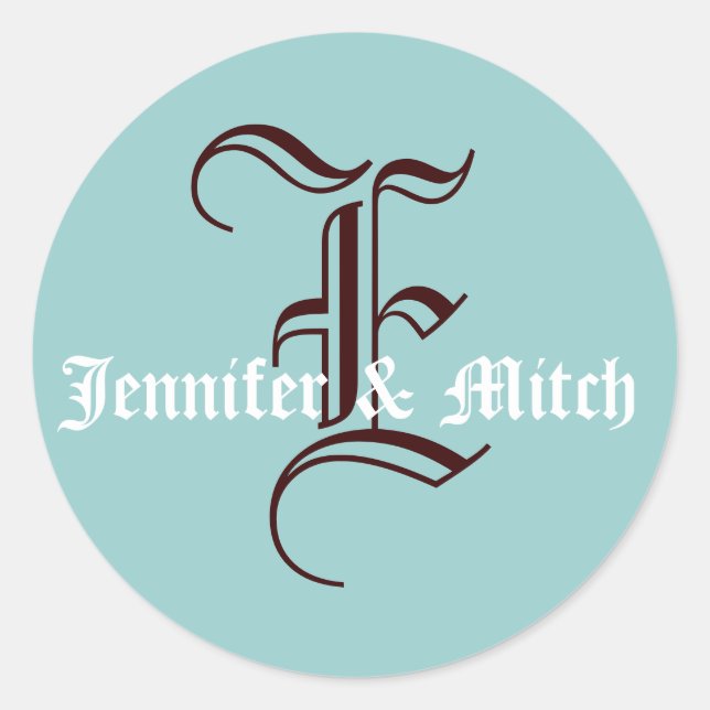 Adesivo Monograma E Casamento Aqua & Espresso Favor Seal (Frente)