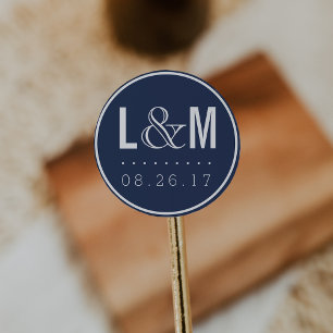 Adesivo Monograma e Data de Casamento do Marinho Moderno N