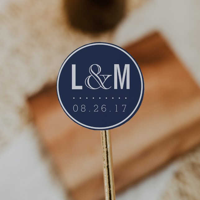 Adesivo Monograma e Data de Casamento do Marinho Moderno N (Criador carregado)