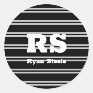 Adesivo Monograma e Nome Brancos em Nevoeiro, Linhas Cinza