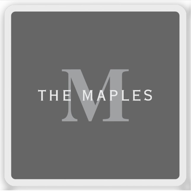 Adesivo Monograma e Nome da Cinza Escura Moderna Na moda (Frente)