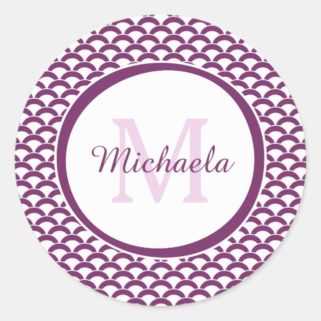 Adesivo Monograma e Nome das Escalas Roxo e Branca Moderna (Frente)