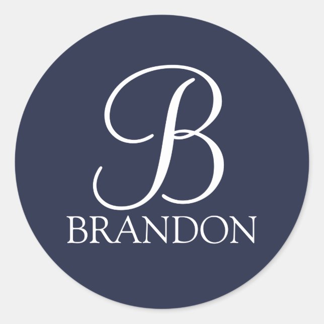 Adesivo Monograma e Nome de Script Personalizado Azul-mari (Frente)