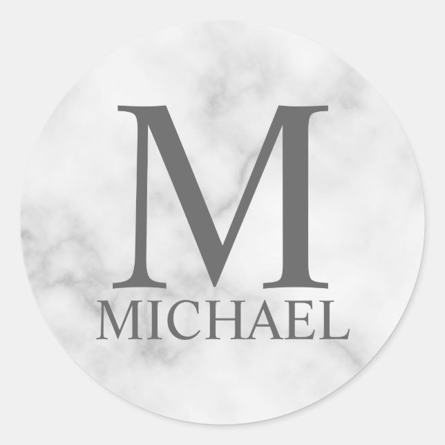 Adesivo Monograma e Nome Personalizados em Mármore Branco (Frente)