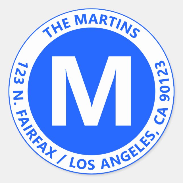 Adesivo Monograma e Texto Azul e Branco Moderno Muito Negr (Frente)