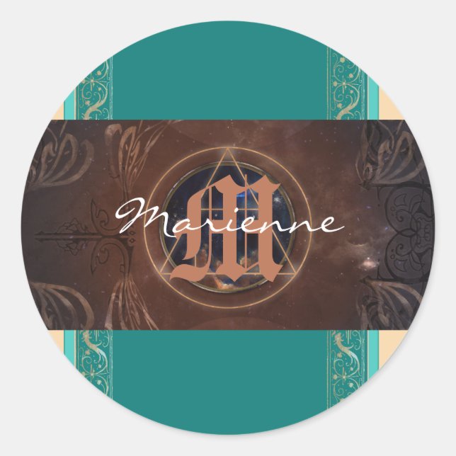 Adesivo Monograma elegante barroco alquimista medieval (Frente)