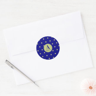 Adesivo Monograma Elegante com Estrelas em Ouro e Azul