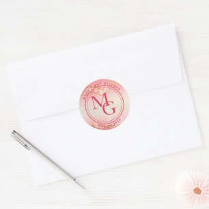 Adesivo Monograma Elegante Cor de Água Vermelha Rosa