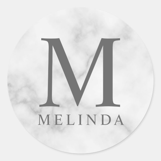 Adesivo Monograma Elegante de Mármore Branco (Frente)
