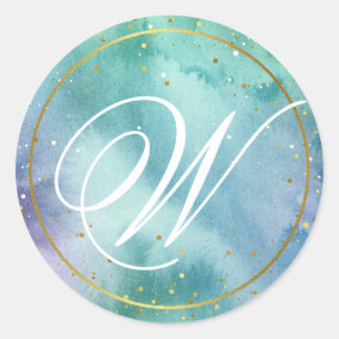 Adesivo Monograma elegante do roteiro da aguarela Dourado