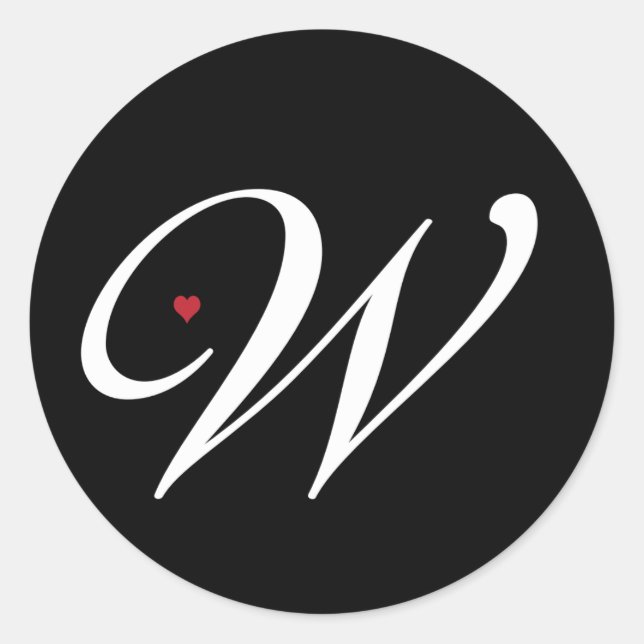 Adesivo Monograma Elegante - Letra W com coração (Frente)