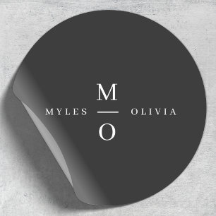 Adesivo Monograma Elegante Mínimo Na moda Preto de Casamen