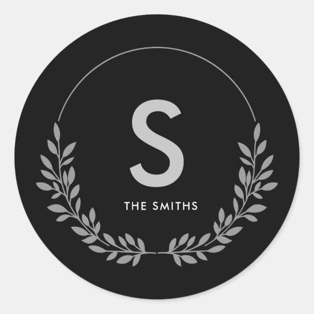 Adesivo Monograma Elegante Personalizado Preto e Branco (Frente)