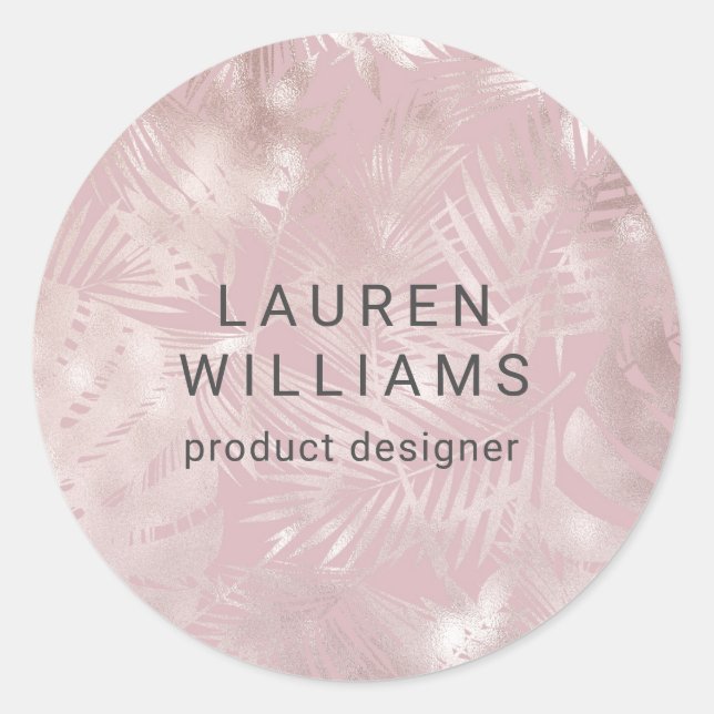 Adesivo monograma elegante rosa de folha de folha de folha (Frente)