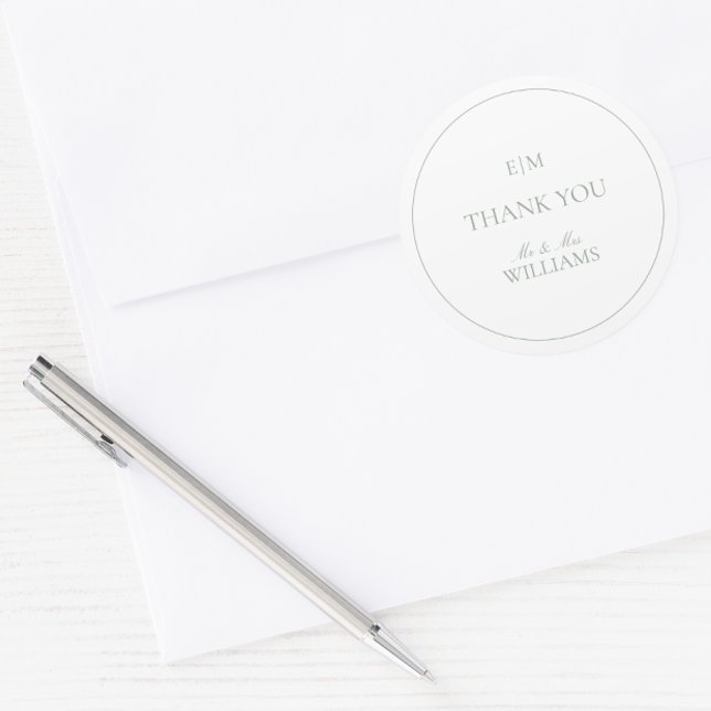 Adesivo Monograma Elegante Sage Green Obrigado Casamento (Wedding Thank You Sticker)