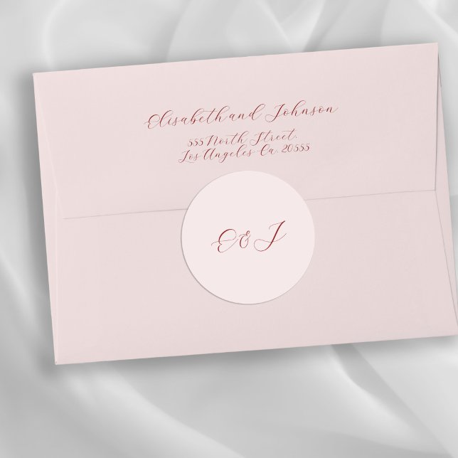 Adesivo Monograma elegante script chic blush pink casament (Return address personalized envelopes can be purchased separately - please see the collection)