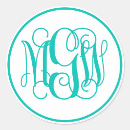 Adesivo Monograma em Script da Vinha Teal Branco, DIY BG