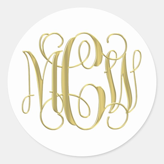 Adesivo Monograma em Script Vine Preppy Dourado Branco DIY (Frente)