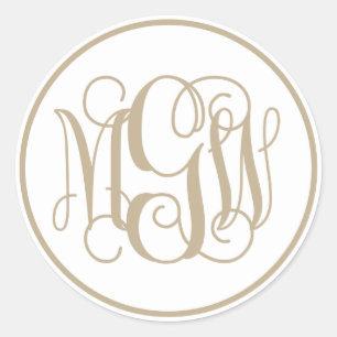 Adesivo Monograma em Vinheta de Khaki Branco, DIY BG