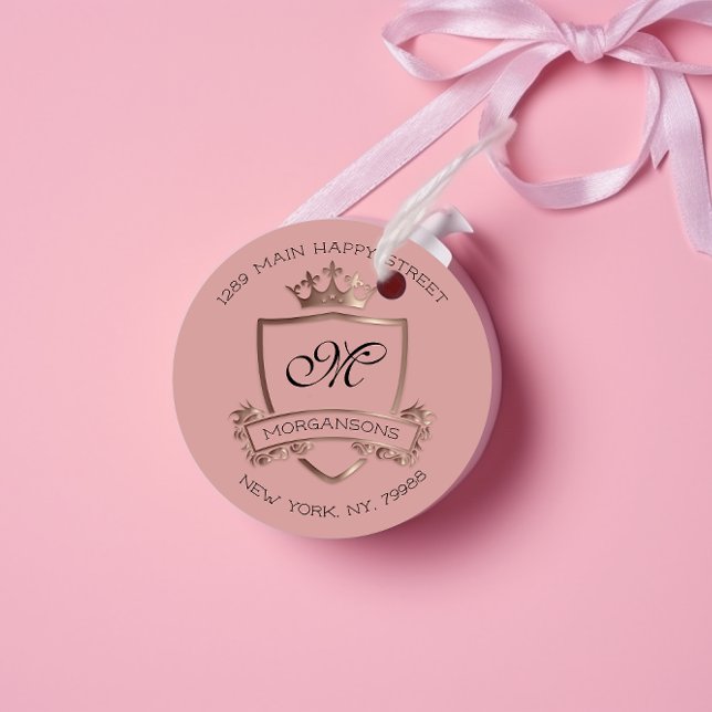 Adesivo Monograma Endereço de devolução Coroa Rosa Real Ro (Criador carregado)