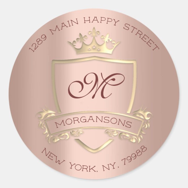 Adesivo Monograma Endereço de Retorno Coroa Rosa Real Dour (Frente)