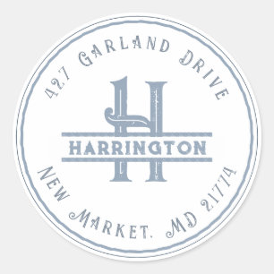 Adesivo Monograma Endereço Inicial Personalizado Azul Grun