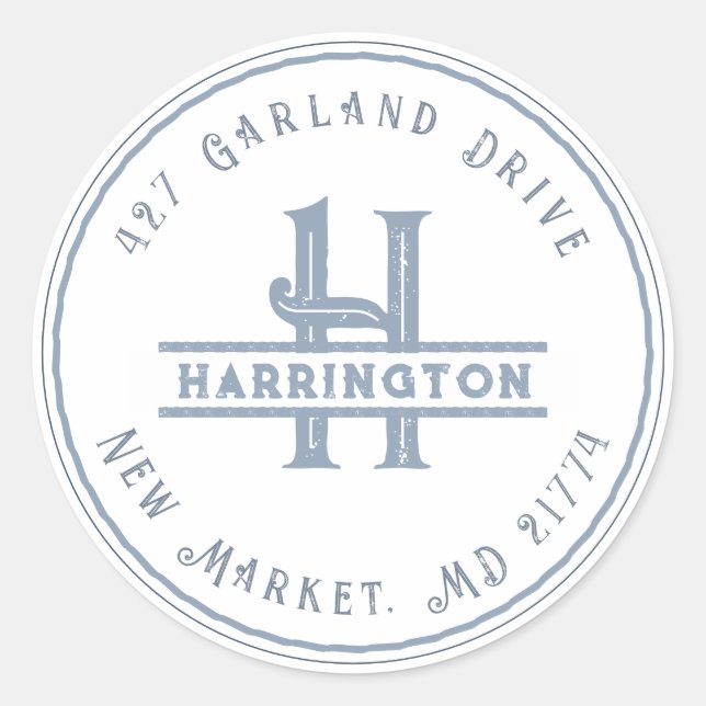 Adesivo Monograma Endereço Inicial Personalizado Azul Grun (Frente)