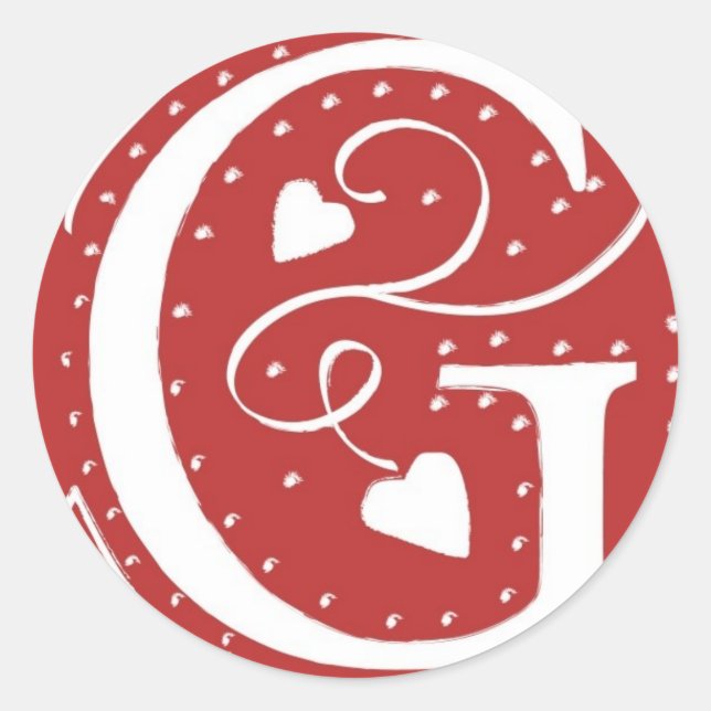 Adesivo Monograma F Corações Vermelho Cor Branca de Casame (Frente)