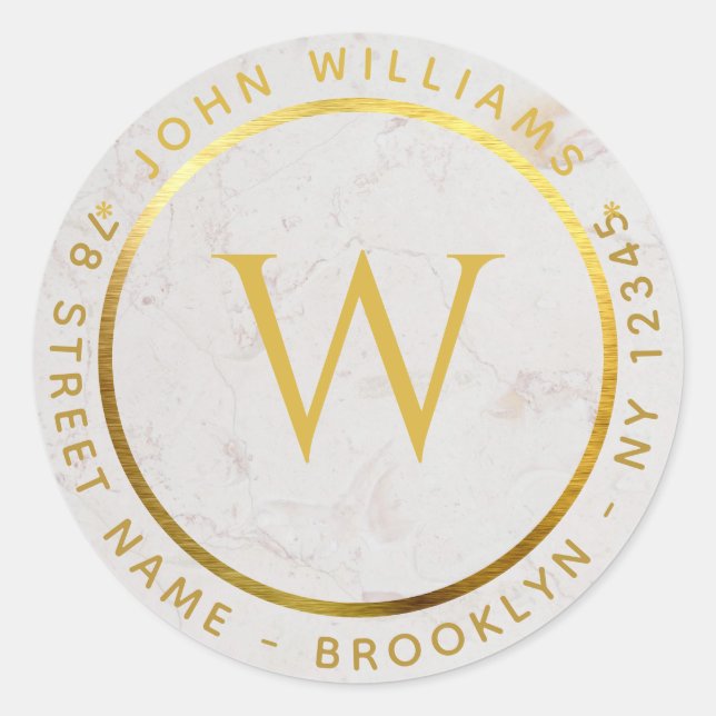 Adesivo Monograma Faux Dourado Marble Cirble Endereço de R (Frente)