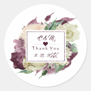 Adesivo Monograma Favor de Casamento Floral Marsala Borgon