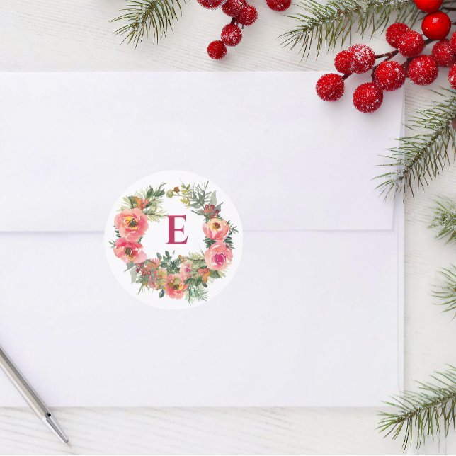 Adesivo Monograma Feriado Cinzento de Joia Rosa, Botânico (Criador carregado)