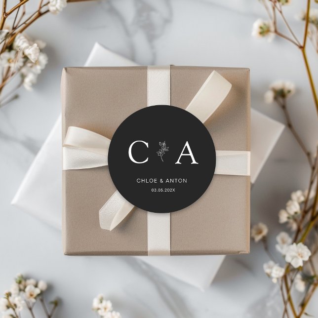 Adesivo Monograma, Flor de Arte-Linha, Casamento, Preto (Criador carregado)