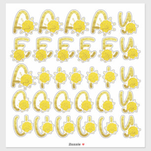 Adesivo Monograma Floral Amarelo Dourado com brilho A E I 