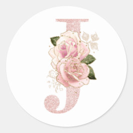Adesivo Monograma Floral Brilhante Rosa Dourado Feminino J