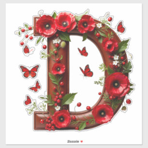 Adesivo 🌺 Monograma Floral D Presentes Personalizados com