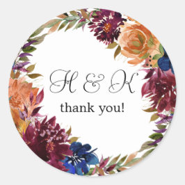 Adesivo Monograma Floral de Borgonha e Marinho Laranja Que