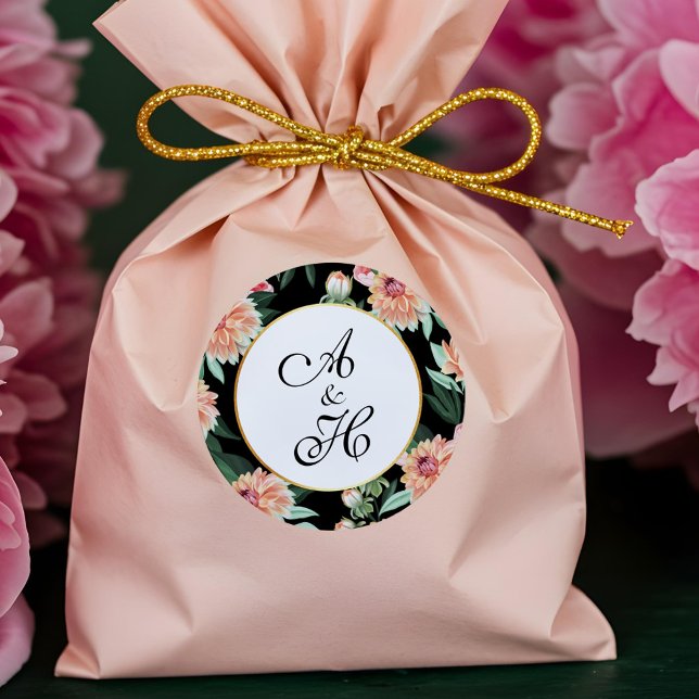 Adesivo Monograma Floral de Casamento Floral de eterno Wat (Timeless Watercolor Floral Wedding Monogram Classic Round Sticker)