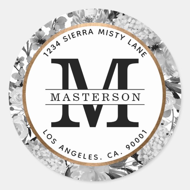 Adesivo Monograma Floral de Cor Branca e Preta Moderna (Frente)