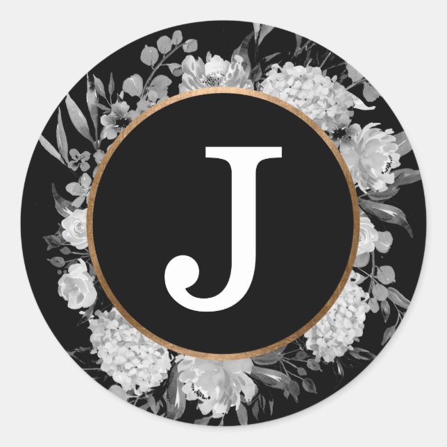 Adesivo Monograma Floral de Cor Negra Moderna, Faux Dourad (Frente)