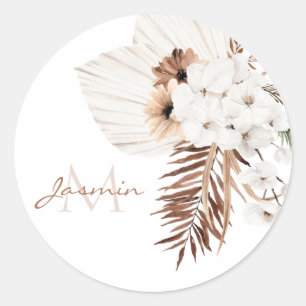 Adesivo Monograma Floral de Grama das Pampas Boho Rústico
